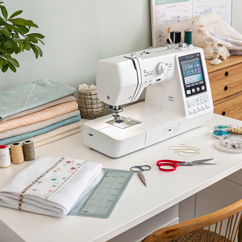 modern-sewing-machine-on-a-white-desk--with-cotton